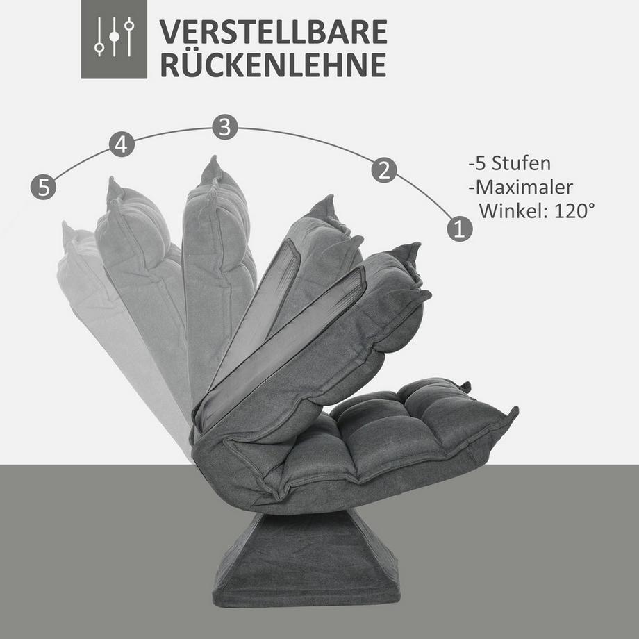 Northio Bodenstuhl Bodensofa Mit Verstellbarer Rückenlehne, Drehbarer Relaxsessel, Bodensitzkissen Für Wohnzimmer, Büro, Mikrofasertuch, Grau  