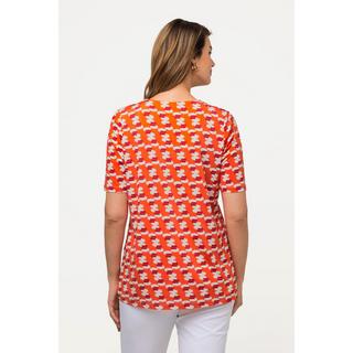 Ulla Popken  Slinkyshirt, Retro-Design, V-Ausschnitt, Halbarm 