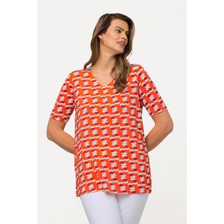 Ulla Popken  Slinkyshirt, Retro-Design, V-Ausschnitt, Halbarm 