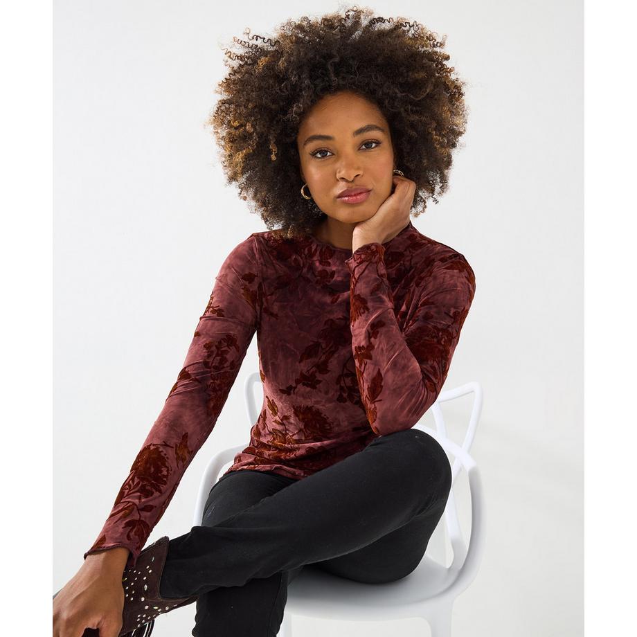 Enganliegendes Oberteil mit herbstlichem Flockblumenmuster