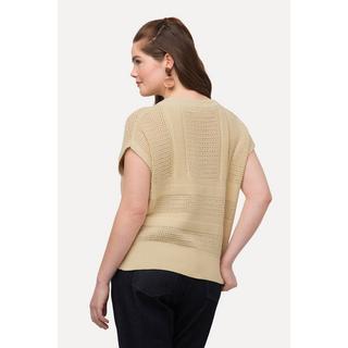 Ulla Popken  Pull sans manches en maille, col en V, coton bio 