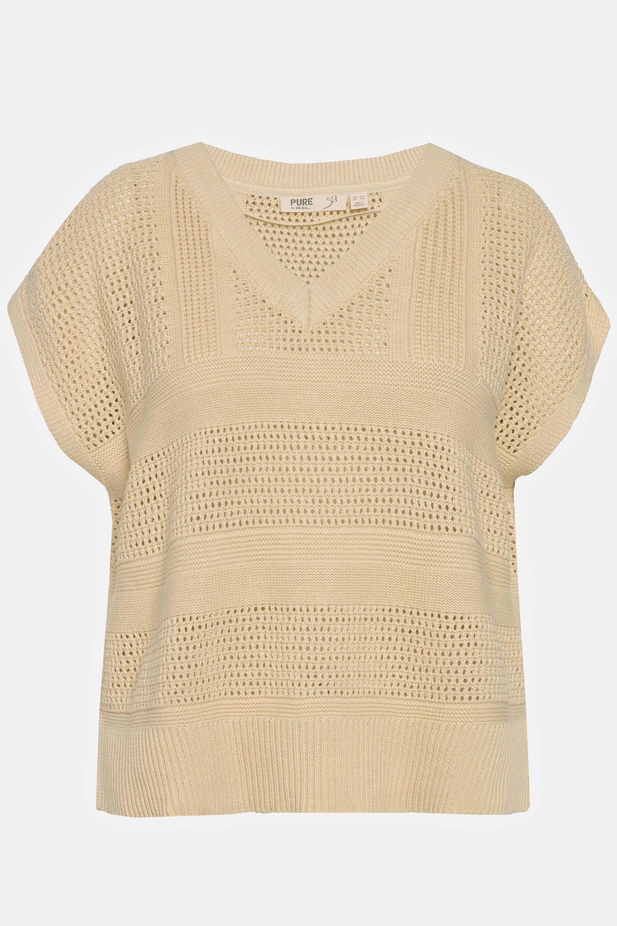 Ulla Popken  Pull sans manches en maille, col en V, coton bio 