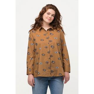 Ulla Popken  Blouse en coton bio à motif œil, col chemise et manches longues 