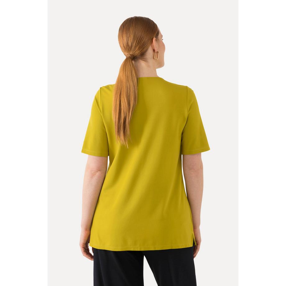 Ulla Popken T-shirt Broderie Ligne A Col Tunique Manches Courtes  