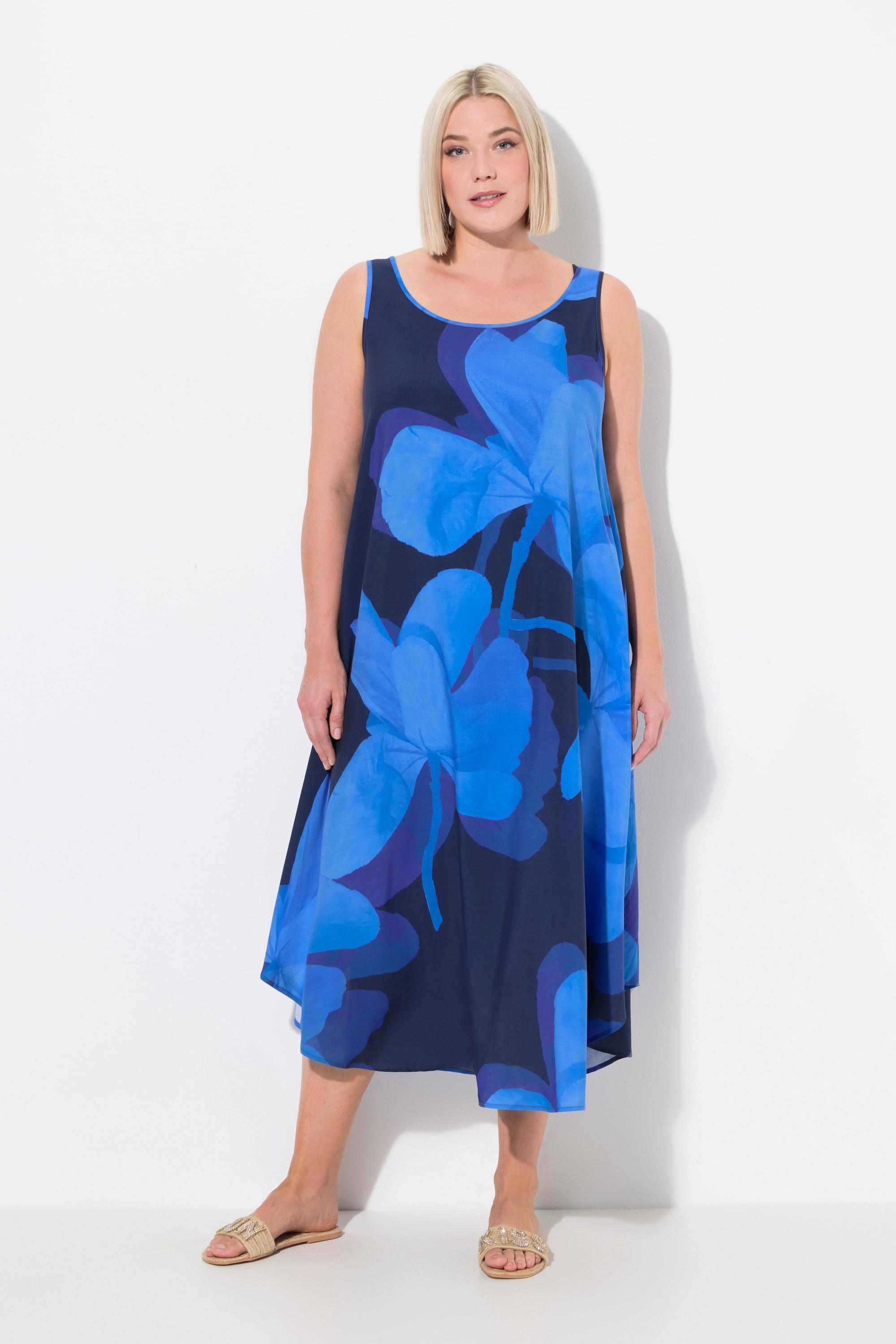 Ulla Popken  Midikleid, Blüten, A-Linie, Rundhals, ärmellos 