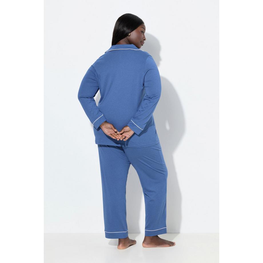 Ulla Popken Pyjama Passepoils Fantaisie Décolleté en V Manches Longues  