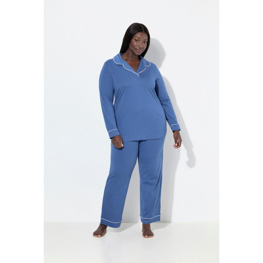 Ulla Popken Pyjama Passepoils Fantaisie Décolleté en V Manches Longues  