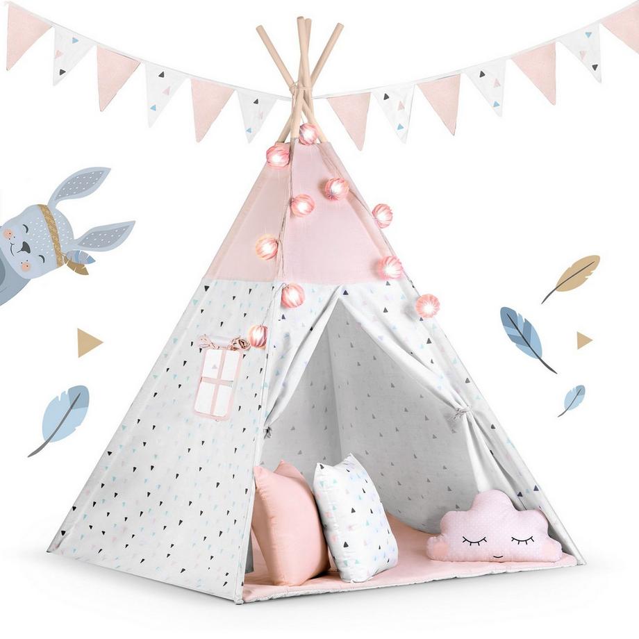B2X  Kinder-Tipi-Zelt mit Girlande und Lichterkette Nukido – rosa 