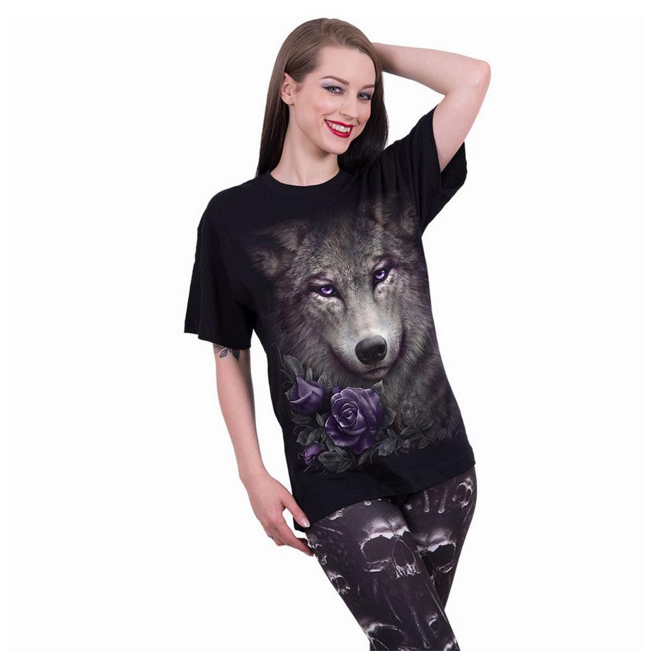 Spiral T-Shirt Graphique Loup et Roses  