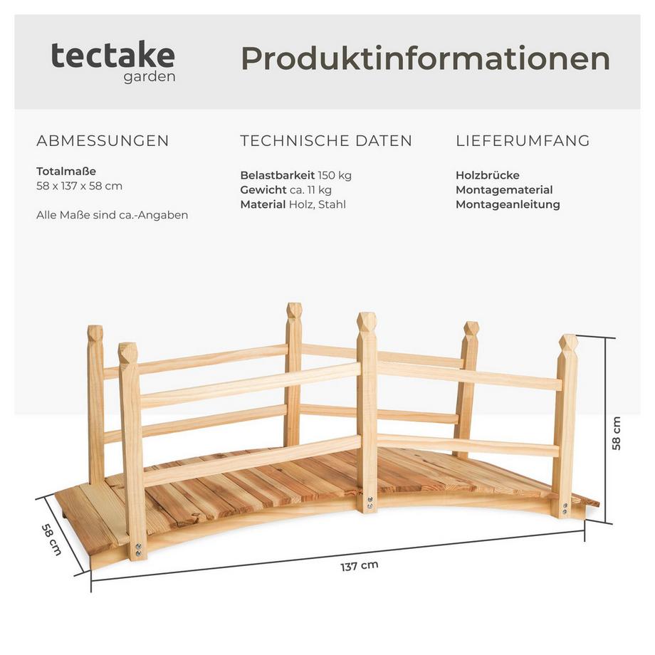 Tectake  Gartenbrücke Cantara aus Holz wetterfest 