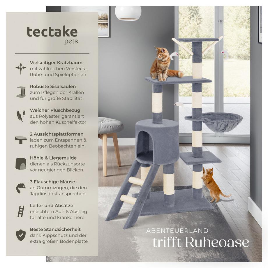 Tectake  Arbre à chat DOMINIQUE 144 cm avec griffoir et plateforme d'escalade 