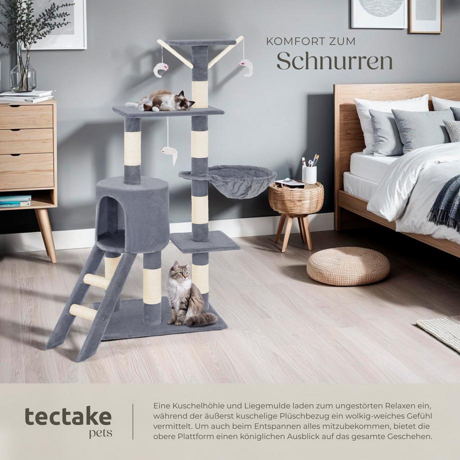 Tectake  Arbre à chat DOMINIQUE 144 cm avec griffoir et plateforme d'escalade 