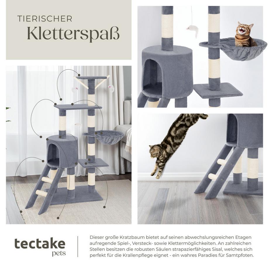Tectake  Arbre à chat DOMINIQUE 144 cm avec griffoir et plateforme d'escalade 