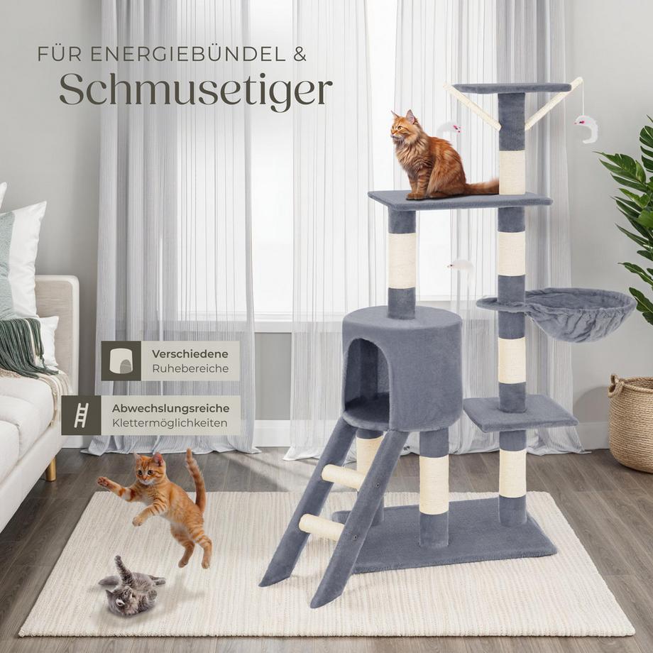 Tectake  Arbre à chat DOMINIQUE 144 cm avec griffoir et plateforme d'escalade 