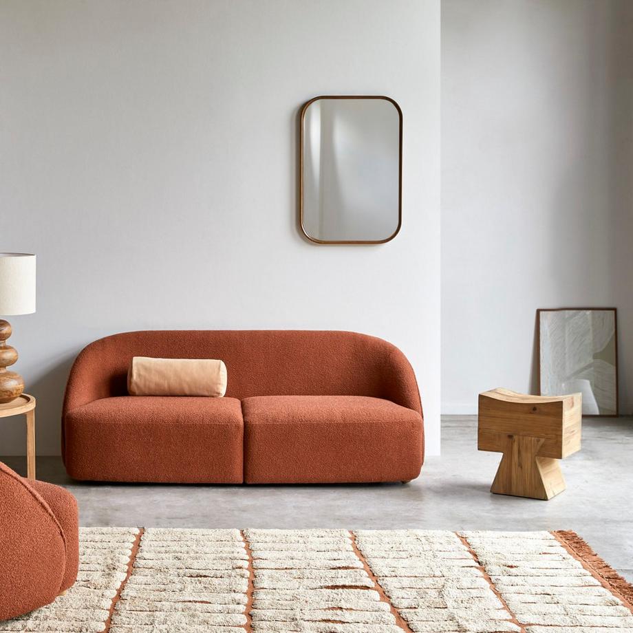 Tikamoon Divano in legno di acacia massello e tessuto terracotta, 2 posti Soren  