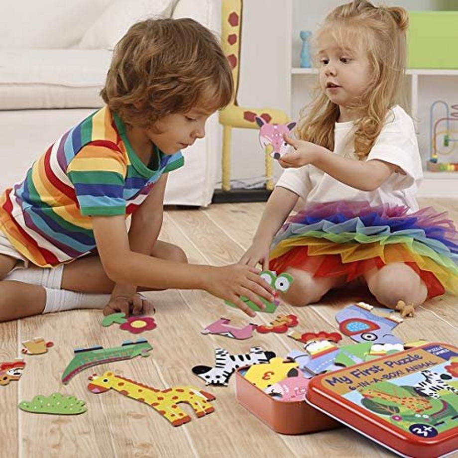 Activity-board  6 in 1 Puzzle Kinder Holzpuzzle Tiere Spiel Lernspielzeug Puzzle 