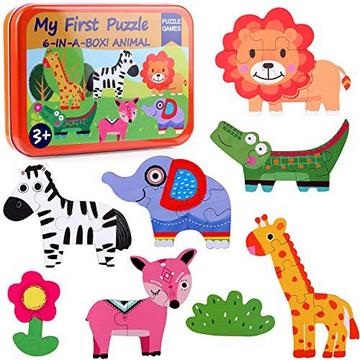 Puzzle 6 en 1 pour enfants, jeu d'animaux en bois, jouet éducatif