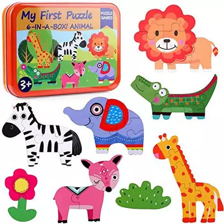 Activity-board Puzzle 6 en 1 pour enfants, jeu d'animaux en bois