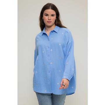 Camicia dal taglio oversize in mussola con ricami, collo da camicia e maniche lunghe