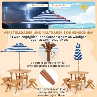 Northio Tovaglietta ottagonale in legno con 4 sedie e amp; Tavolo da picnic parasole regolabile in altezza naturale  