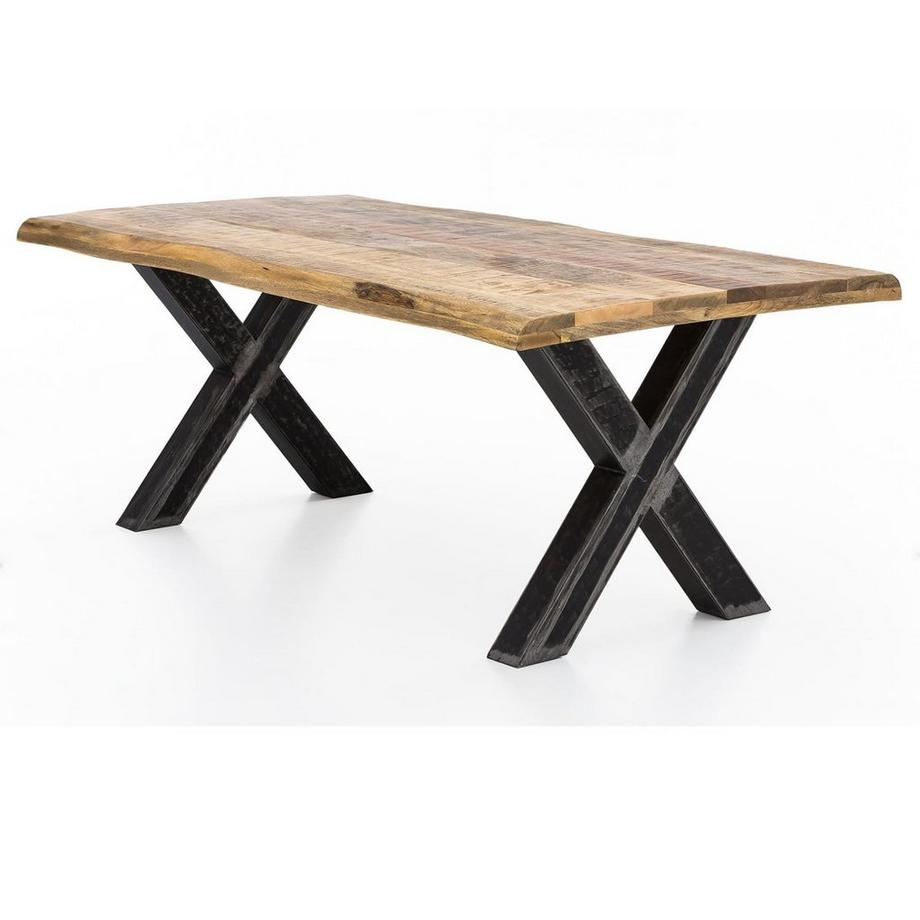 mutoni Tavolo 160x90 cm - mango naturale - aspetto metallo usato - con bordo albero  