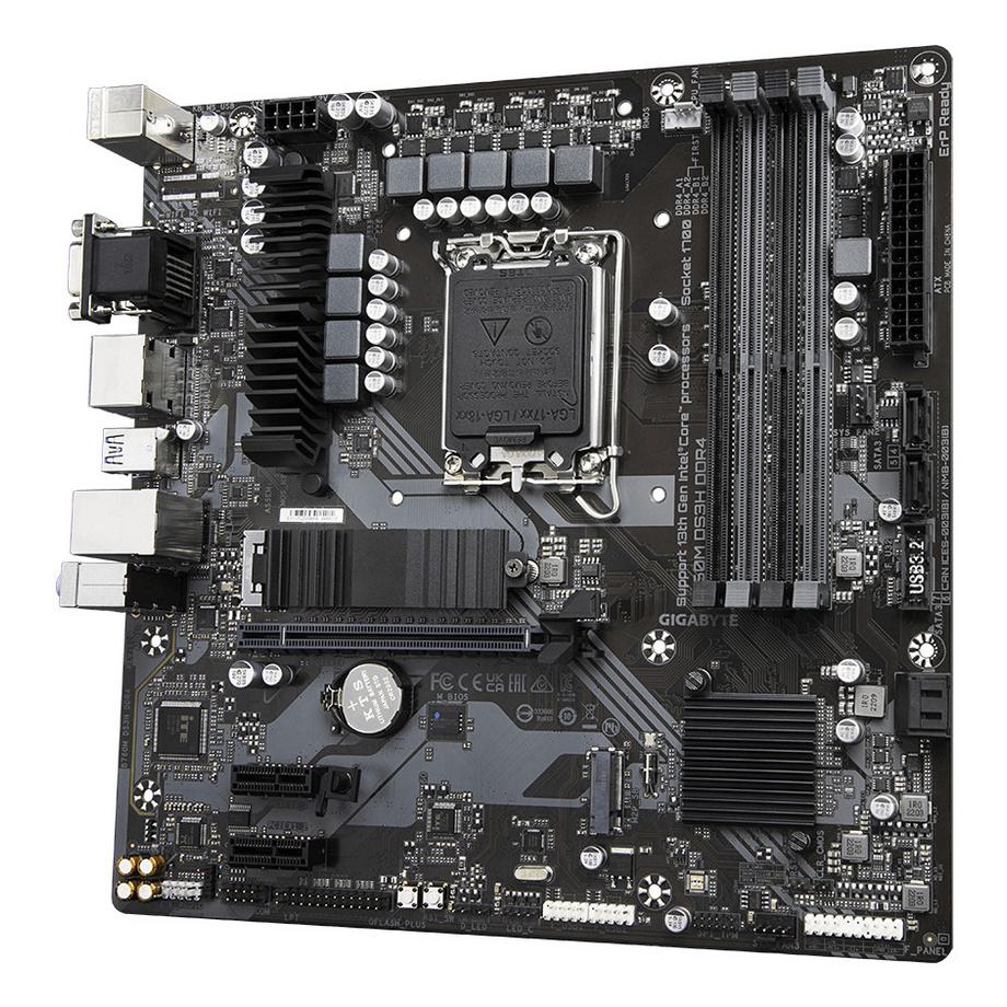 Gigabyte  B760M DS3H DDR4 Motherboard - Unterstützt Intel Core 14. Generation CPUs, 6+2+1 Phasen Digital VRM, bis zu 5333MHz DDR4 (OC), 2xPCIe 4.0 M.2, 2.5GbE LAN, USB 3.2 Gen2 