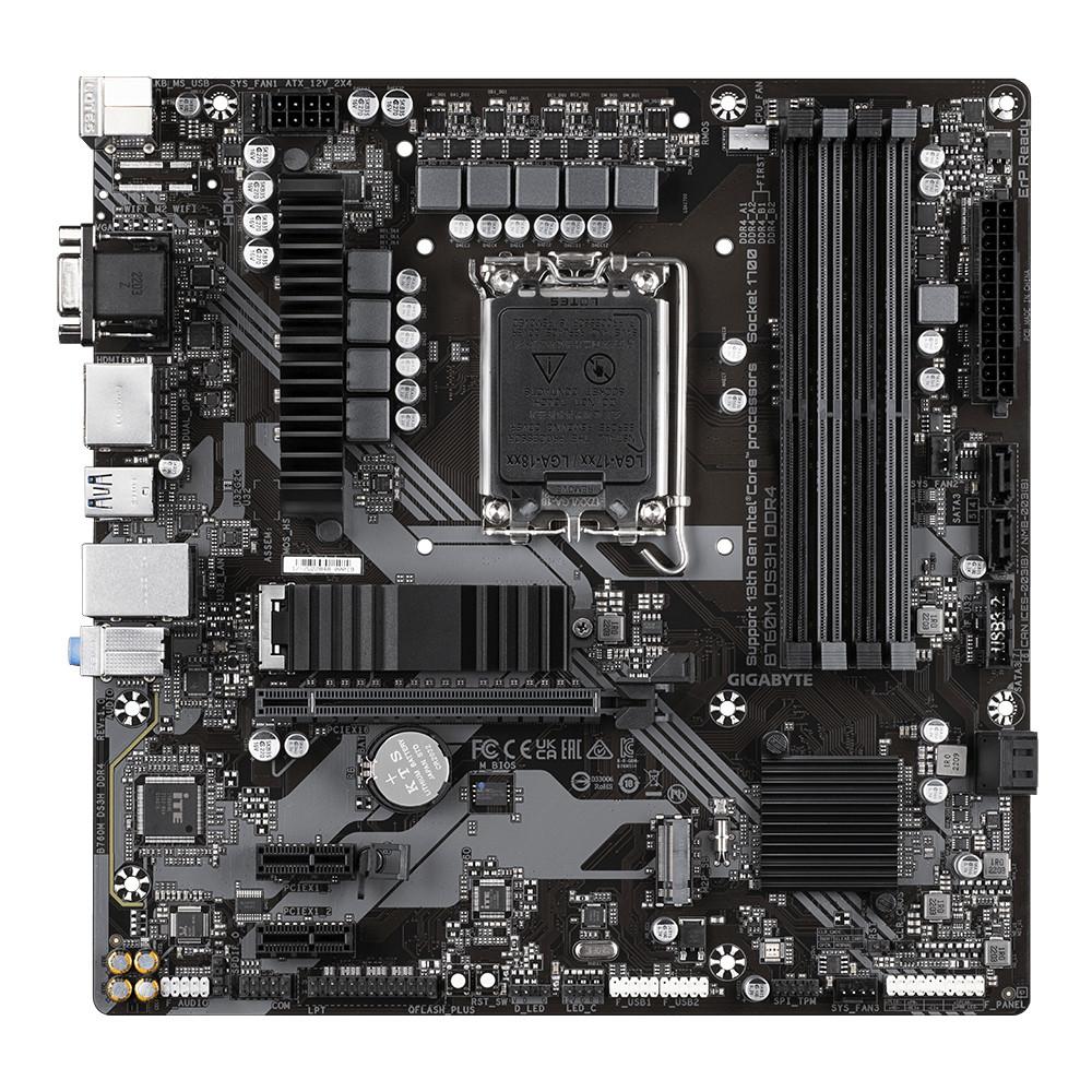 Gigabyte  B760M DS3H DDR4 Motherboard - Unterstützt Intel Core 14. Generation CPUs, 6+2+1 Phasen Digital VRM, bis zu 5333MHz DDR4 (OC), 2xPCIe 4.0 M.2, 2.5GbE LAN, USB 3.2 Gen2 