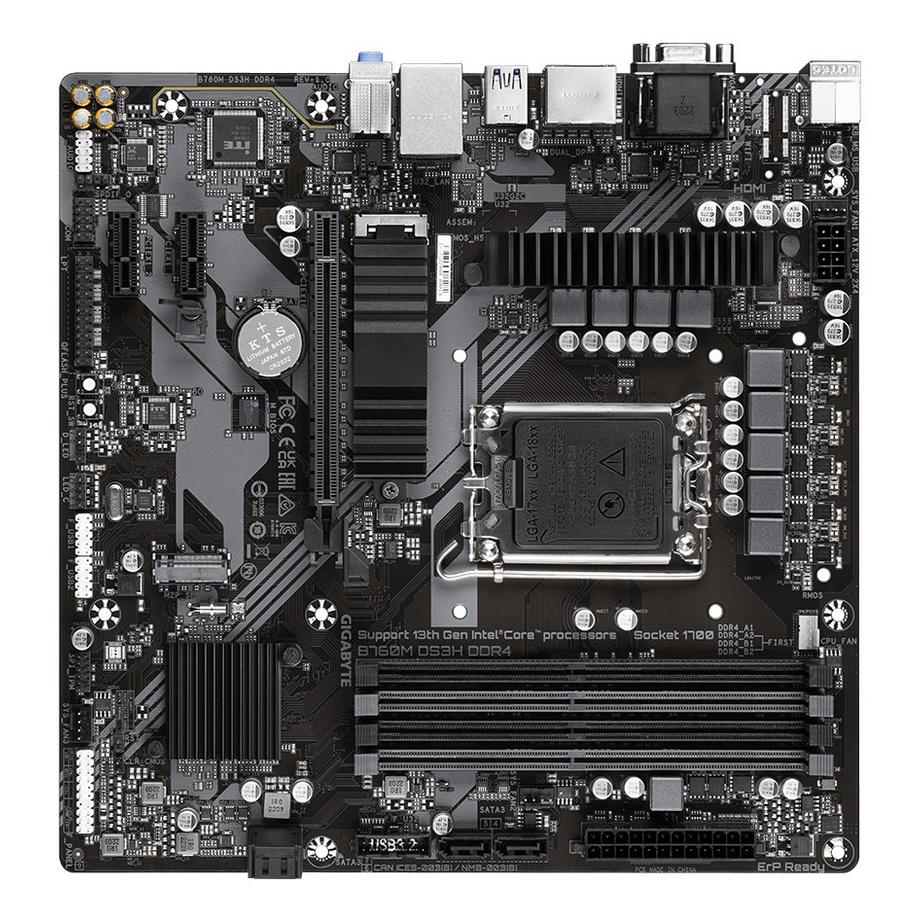 Gigabyte  B760M DS3H DDR4 Motherboard - Unterstützt Intel Core 14. Generation CPUs, 6+2+1 Phasen Digital VRM, bis zu 5333MHz DDR4 (OC), 2xPCIe 4.0 M.2, 2.5GbE LAN, USB 3.2 Gen2 