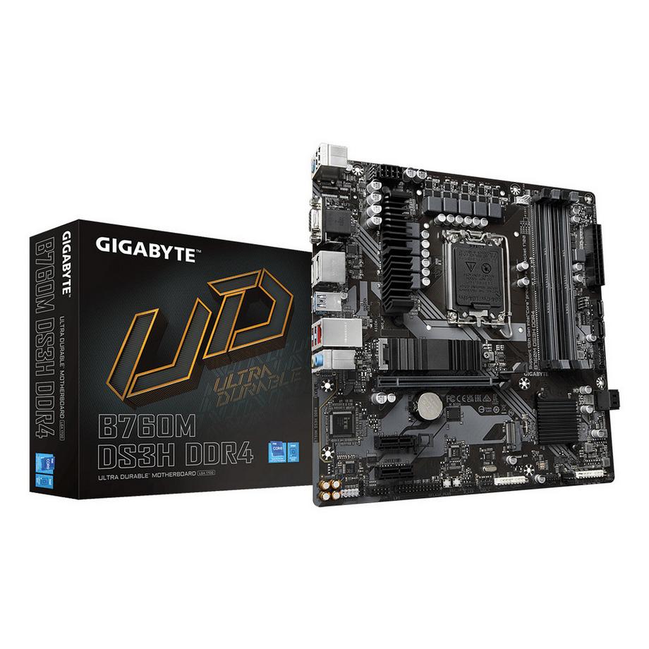 Gigabyte  B760M DS3H DDR4 Motherboard - Unterstützt Intel Core 14. Generation CPUs, 6+2+1 Phasen Digital VRM, bis zu 5333MHz DDR4 (OC), 2xPCIe 4.0 M.2, 2.5GbE LAN, USB 3.2 Gen2 