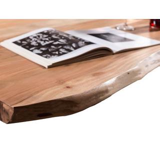 mutoni Table 180x90 cm - acacia naturel - acier argenté - avec bordure d'arbre  