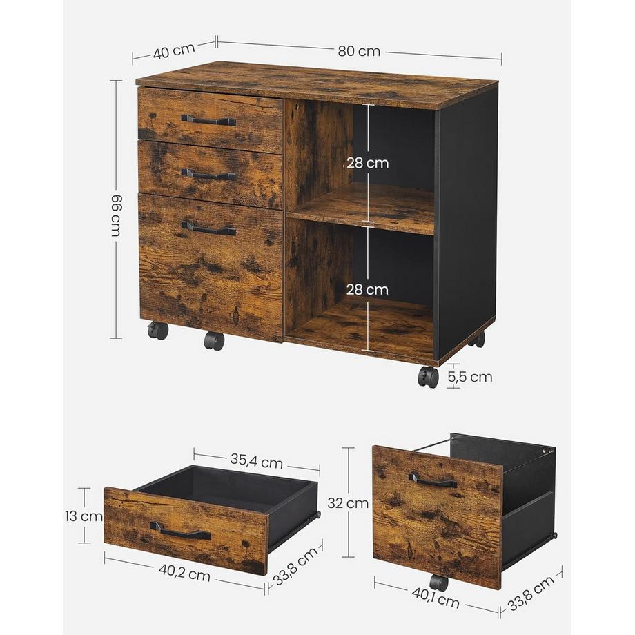 Songmics Caisson à roulettes Armoire à dossiers avec tiroirs  