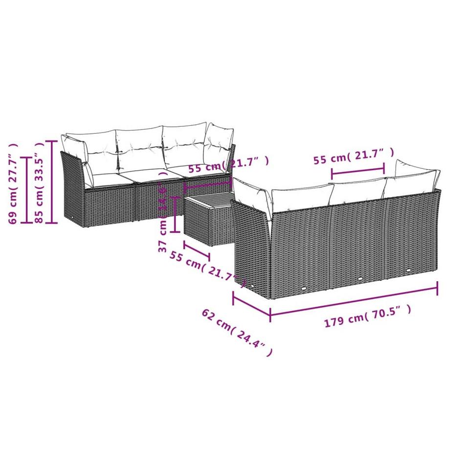 VidaXL Ensemble de canapés de jardin rotin synthétique  