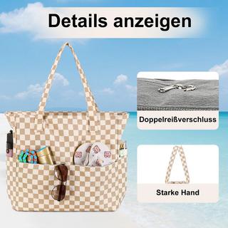 Only-bags.store Große karierte Strandtasche mit Reißverschluss  