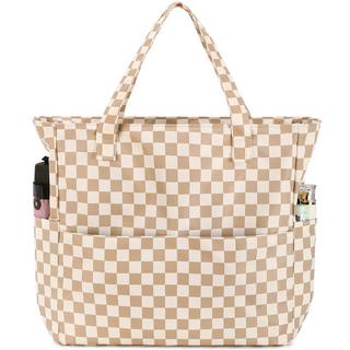 Only-bags.store Große karierte Strandtasche mit Reißverschluss  