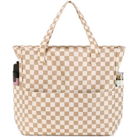 Only-bags.store Große karierte Strandtasche mit Reißverschluss  