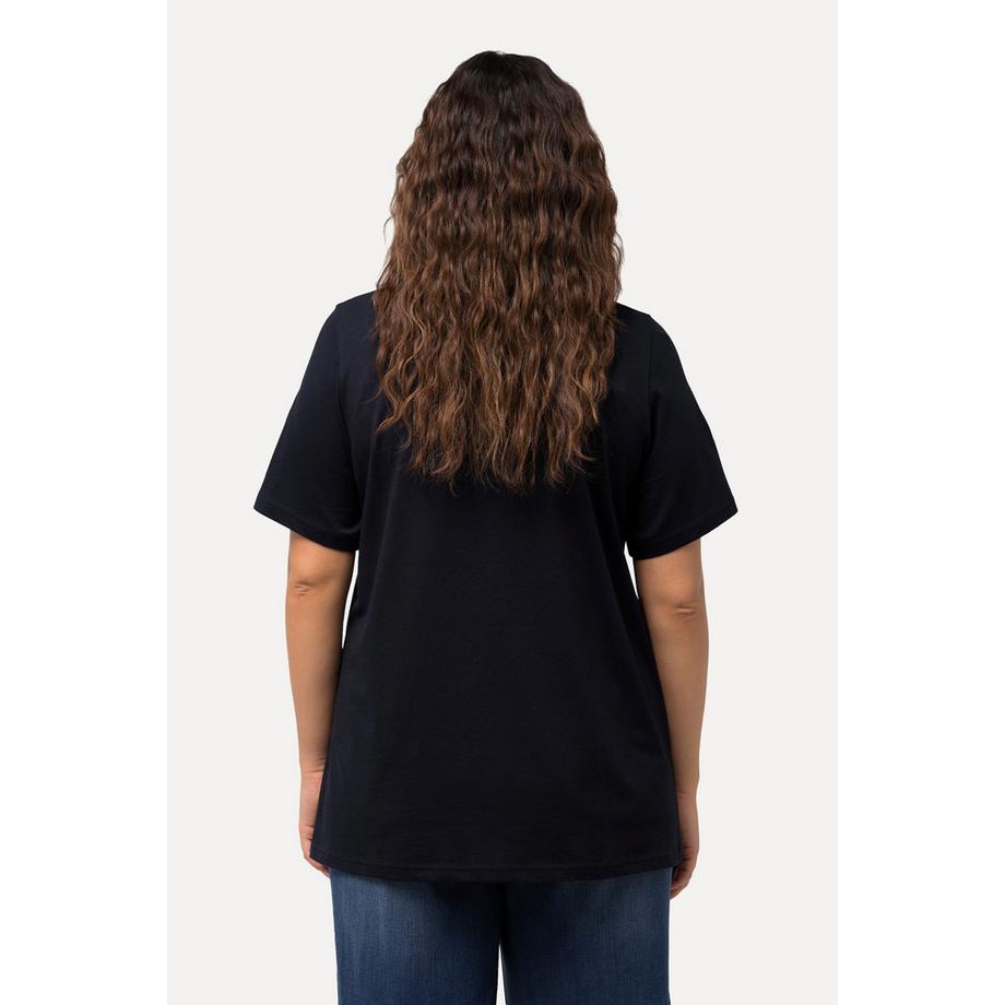 Ulla Popken T-shirt stampa palme linea A scollo a V mezze maniche  