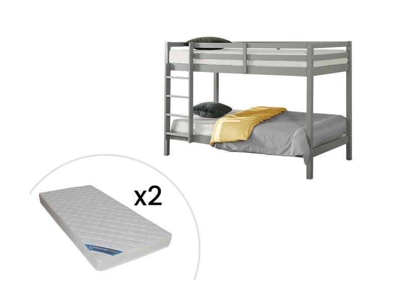 Vente-unique Letto a castello + Materasso 2 Abete massello Grigio ANICET II  