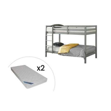 Vente-unique Letto a castello + Materasso 2 Abete massello Grigio ANICET II  