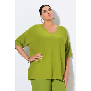 Ulla Popken Oversized V-Ausschnitt Halbarm Pullover  