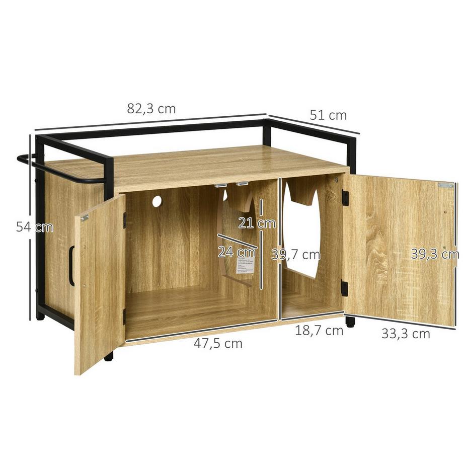 Northio  Armoire Pour Chat Pour Toilettes Pour Chat, Bac À Litière, Table D'Appoint, Maison Pour Chat, Commode Pour Chat, Armoire En Aggloméré, Bois Naturel, 82,3 X 51 X 54 Cm 