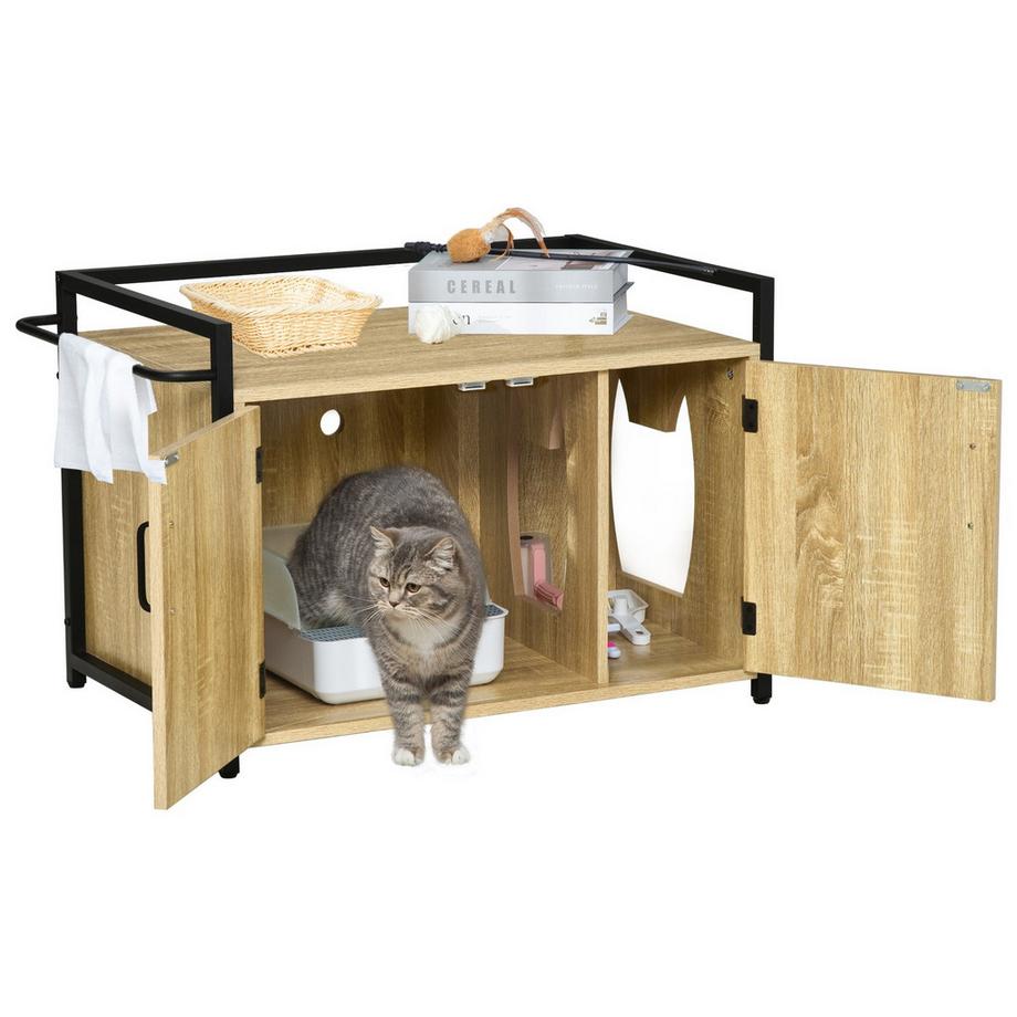 Northio  Armoire Pour Chat Pour Toilettes Pour Chat, Bac À Litière, Table D'Appoint, Maison Pour Chat, Commode Pour Chat, Armoire En Aggloméré, Bois Naturel, 82,3 X 51 X 54 Cm 