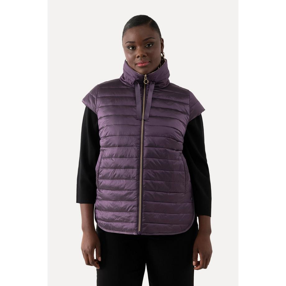 Ulla Popken Gilet Réversible Manches Cup Col Montant Boutons-Pression  