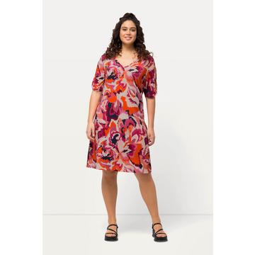 Robe de plage à manches courtes, avec décolleté en V et imprimé floral brodé