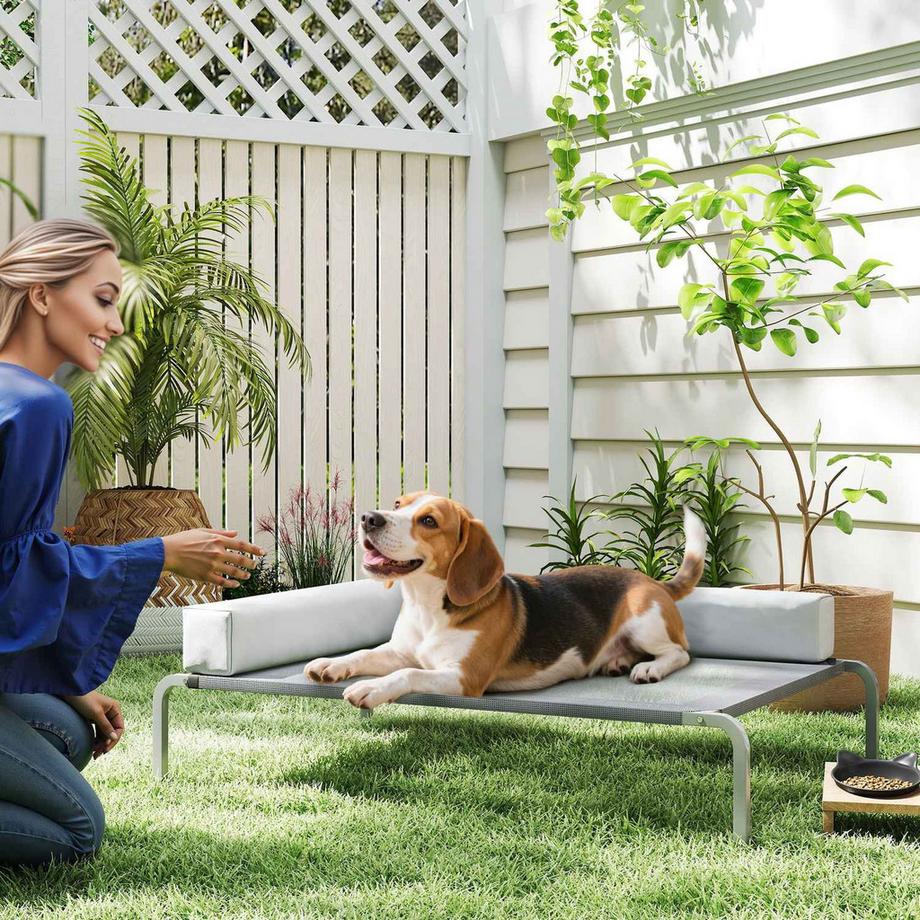 Northio  Panier d'extérieur surélevé pour chiens de taille moyenne, avec coussin en L, 110 x 75 x 30 cm, gris clair 