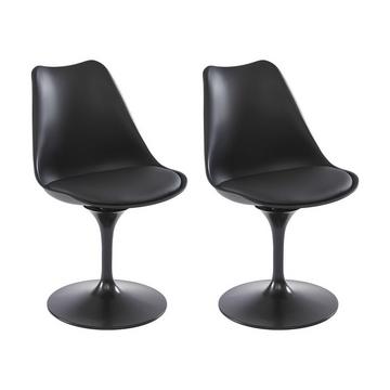Lot de 2 chaises en polypropylène, simili et métal - Noir - XAFY