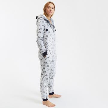 Jumpsuit aus Fleece mit Wolkenmuster