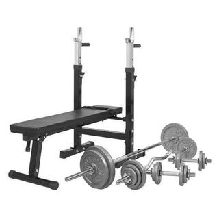 Gorilla Sports  Banc de musculation avec support et ensemble de fonte 