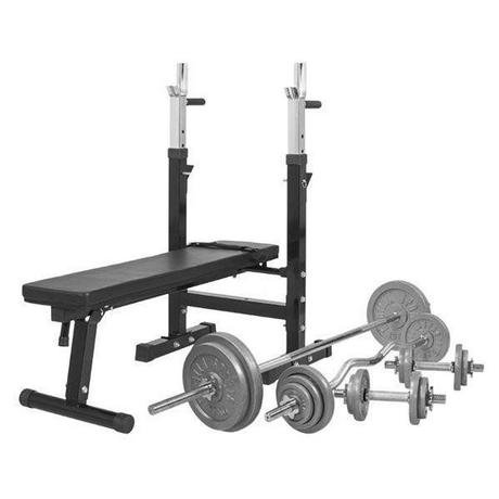 Gorilla Sports  Banc de musculation avec support et ensemble de fonte 