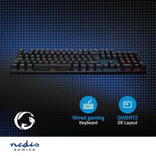 Nedis  Tastiera da gioco cablata | USB Type-A | Tasti meccanici | LED | Tedesco | Layout DE | Alimentazione USB | Lunghezza cavo di alimentazione: 1,50 m | Gioco 