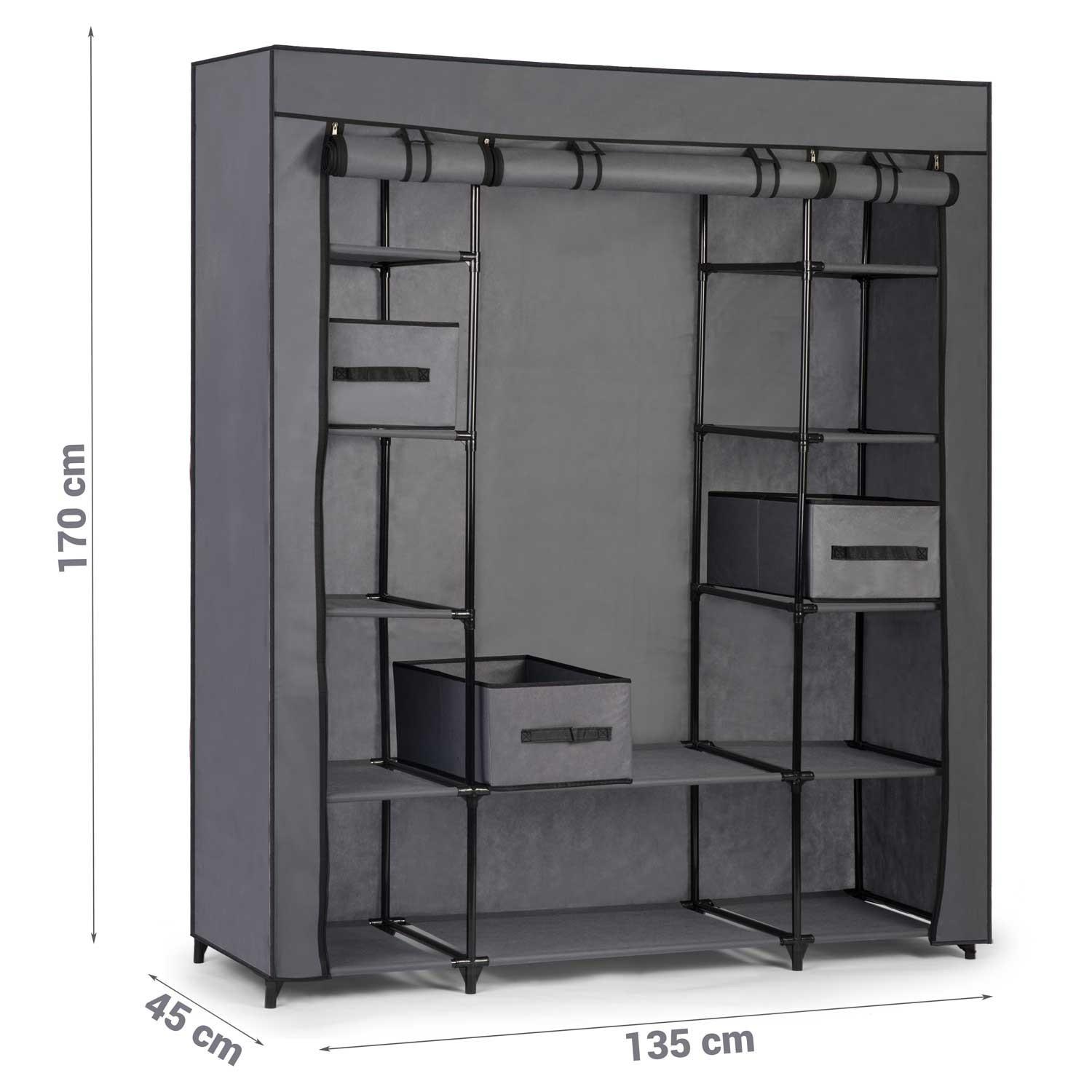 B2X Großer Textilschrank mit Schubladen Massido – Graphitgrau  